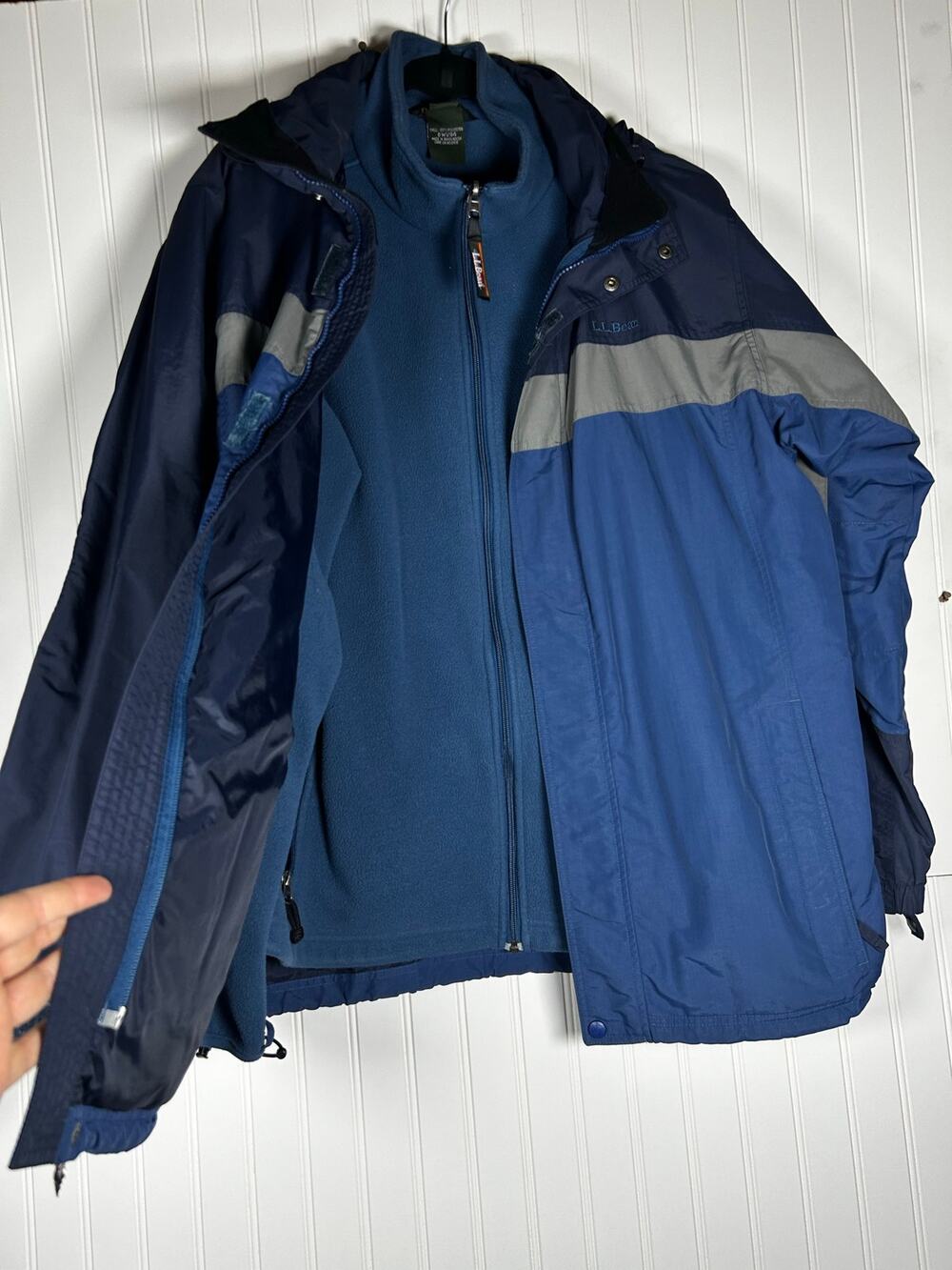 VTG LL Bean Jacket Colorblock 2 in 1 Fleece Lined Blue Mens tall Large hiking